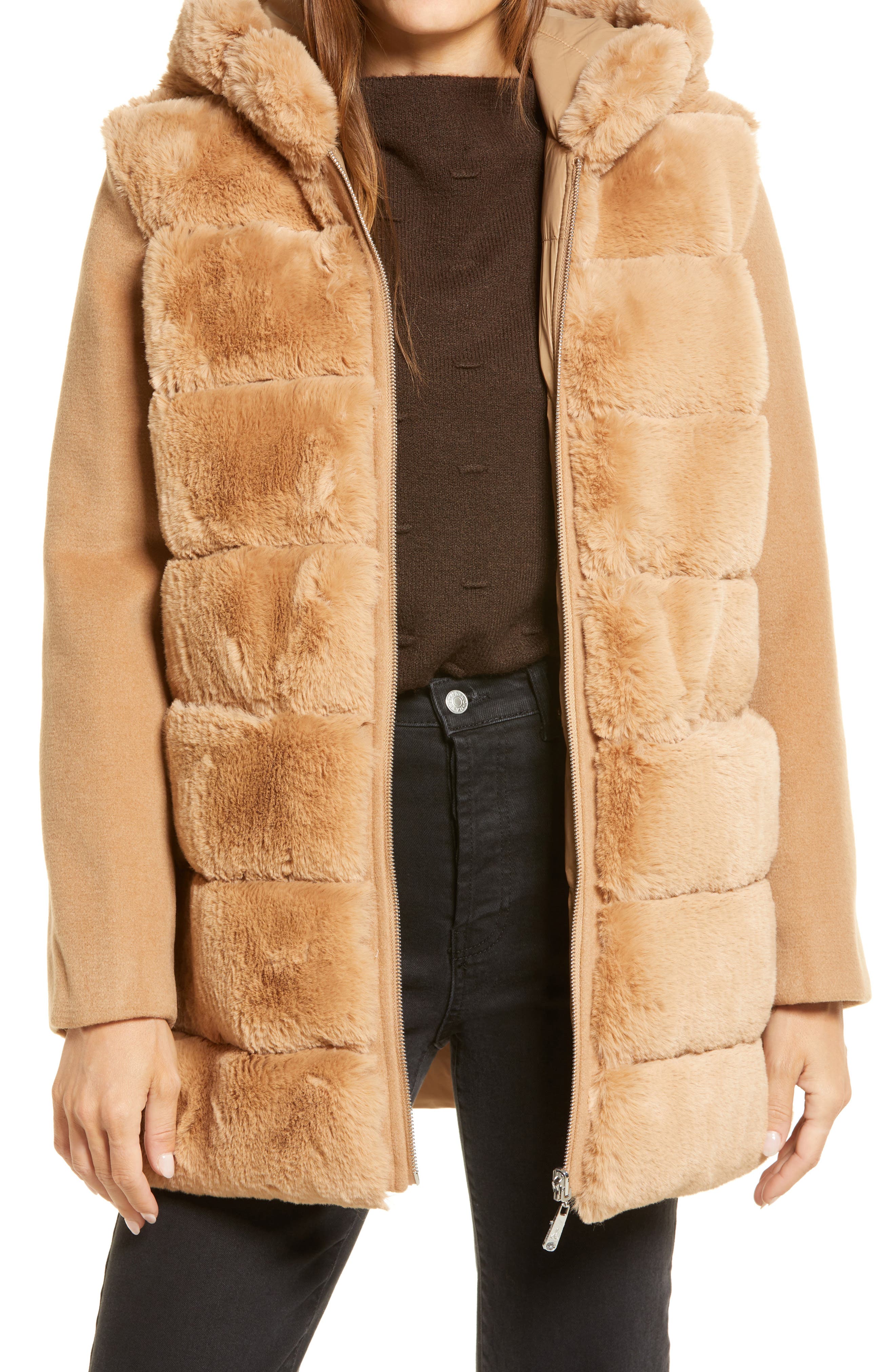 faux fur puffer coat womens