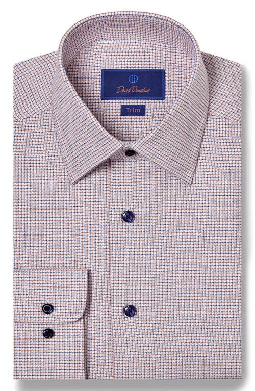 David Donahue Trim Fit Micropattern Cotton Dobby Dress Shirt in Blue/Orange 