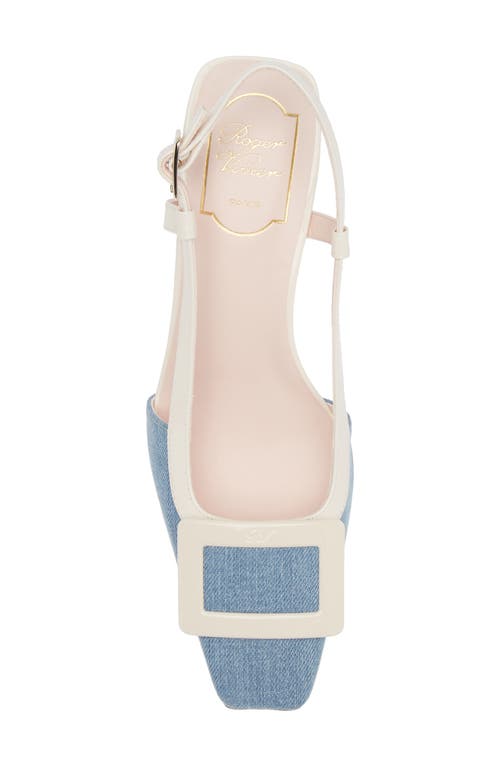 Shop Roger Vivier Belle Vivier Cutout Denim Slingback Pump In Denim/ivory