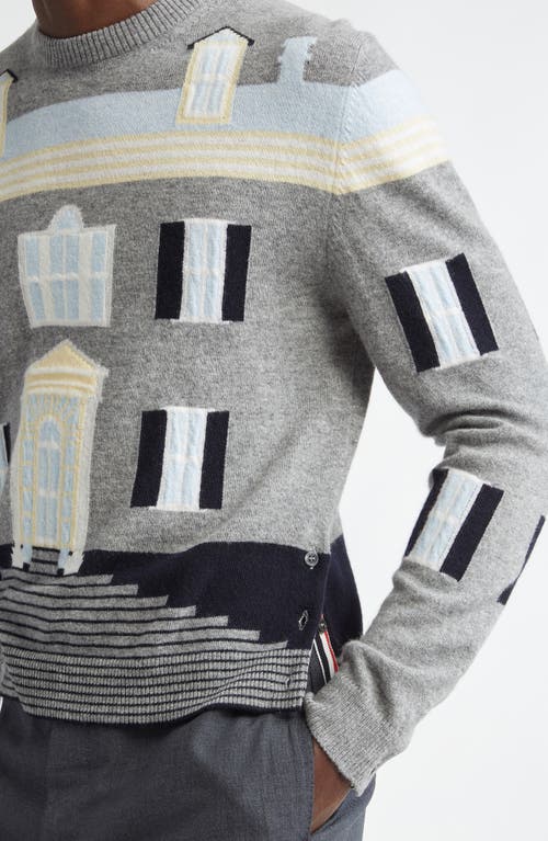 Shop Thom Browne House Intarsia Virgin Wool Sweater In Light Grey