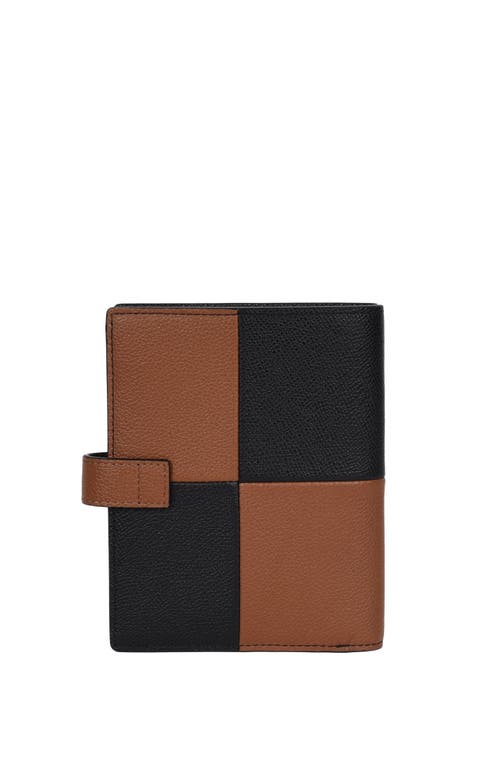 Hyer Goods Upcycled Leather Passport Wallet With Zipper Coin Pocket In Cognac Check