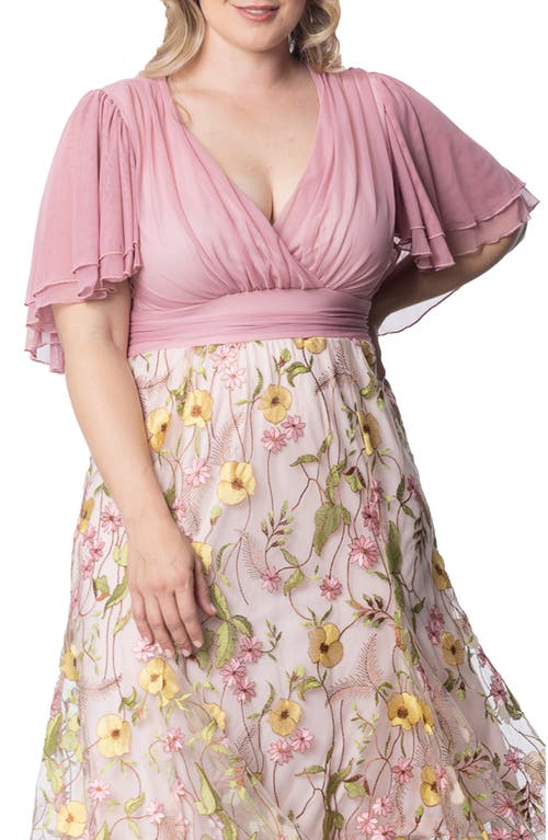 Kiyonna Lillian Embroidered Flutter Sleeve Cocktail Dress In Dawn Garden
