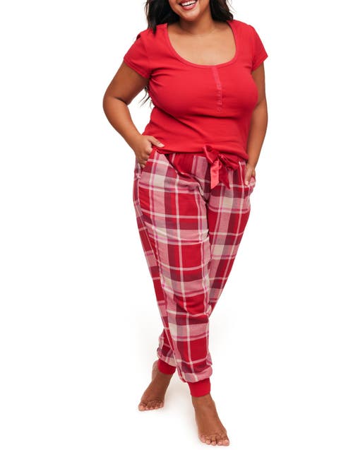 Shop Adore Me Caileigh Pajama T-shirt & Jogger Set In Plaid Red