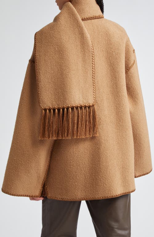 Shop Totême Toteme Chain Stitch Wool Blend Scarf Jacket In Camel