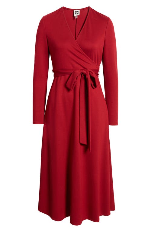 Shop Anne Klein Serenity Long Sleeve Faux Wrap Dress In Titian Red