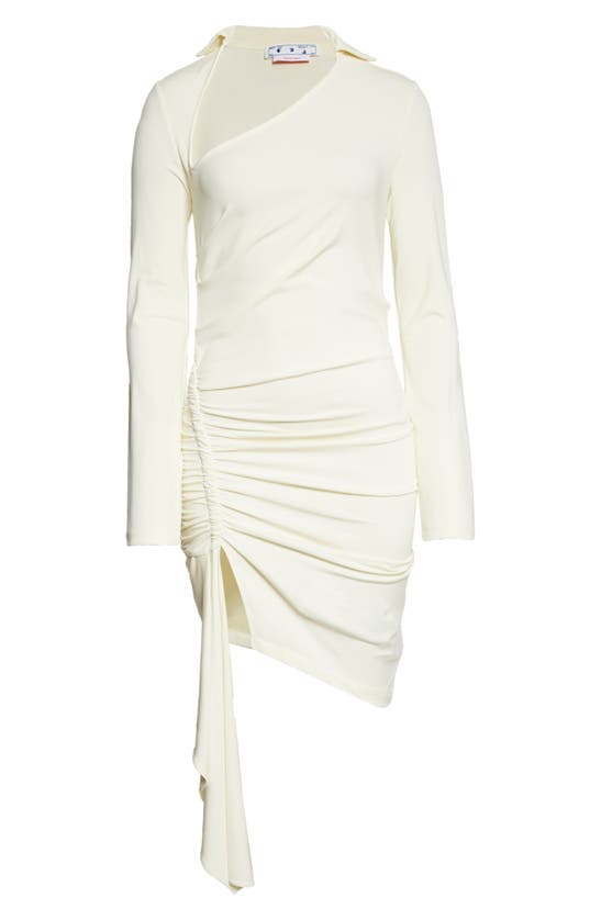 Off-white Long Sleeve Asymmetric Knit Dress In White