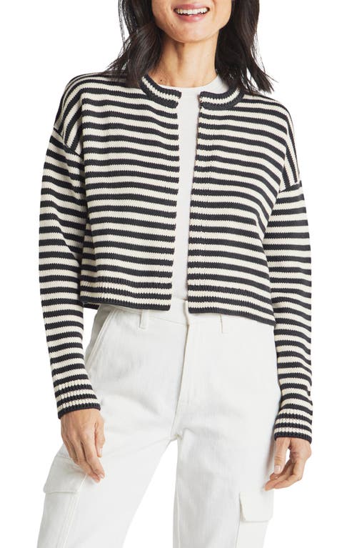 Shop Splendid Lily Stripe Cotton Blend Crop Cardigan In Lead/moonstone