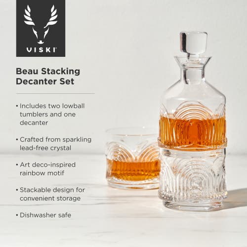 Viski Deco Beau 3-piece Crystal Stacking Decanter In Clear