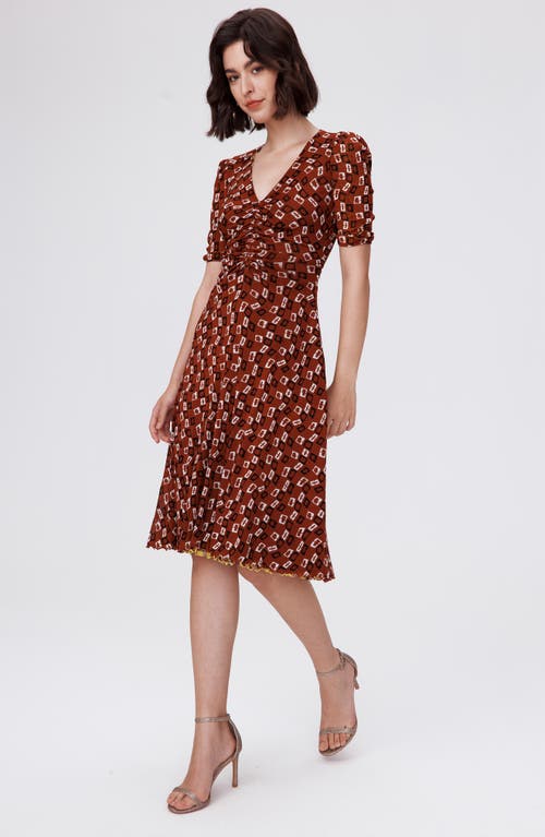 Shop Diane Von Furstenberg Koren Reversible Fit & Flare Dress In Swirl Yellow/chain Brown