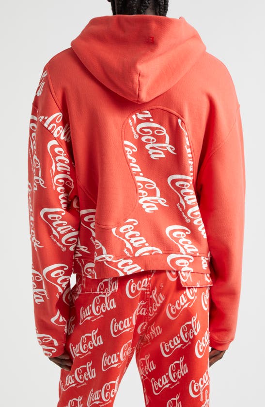 Shop Erl Coca-cola Swirl Cotton Hoodie In Red