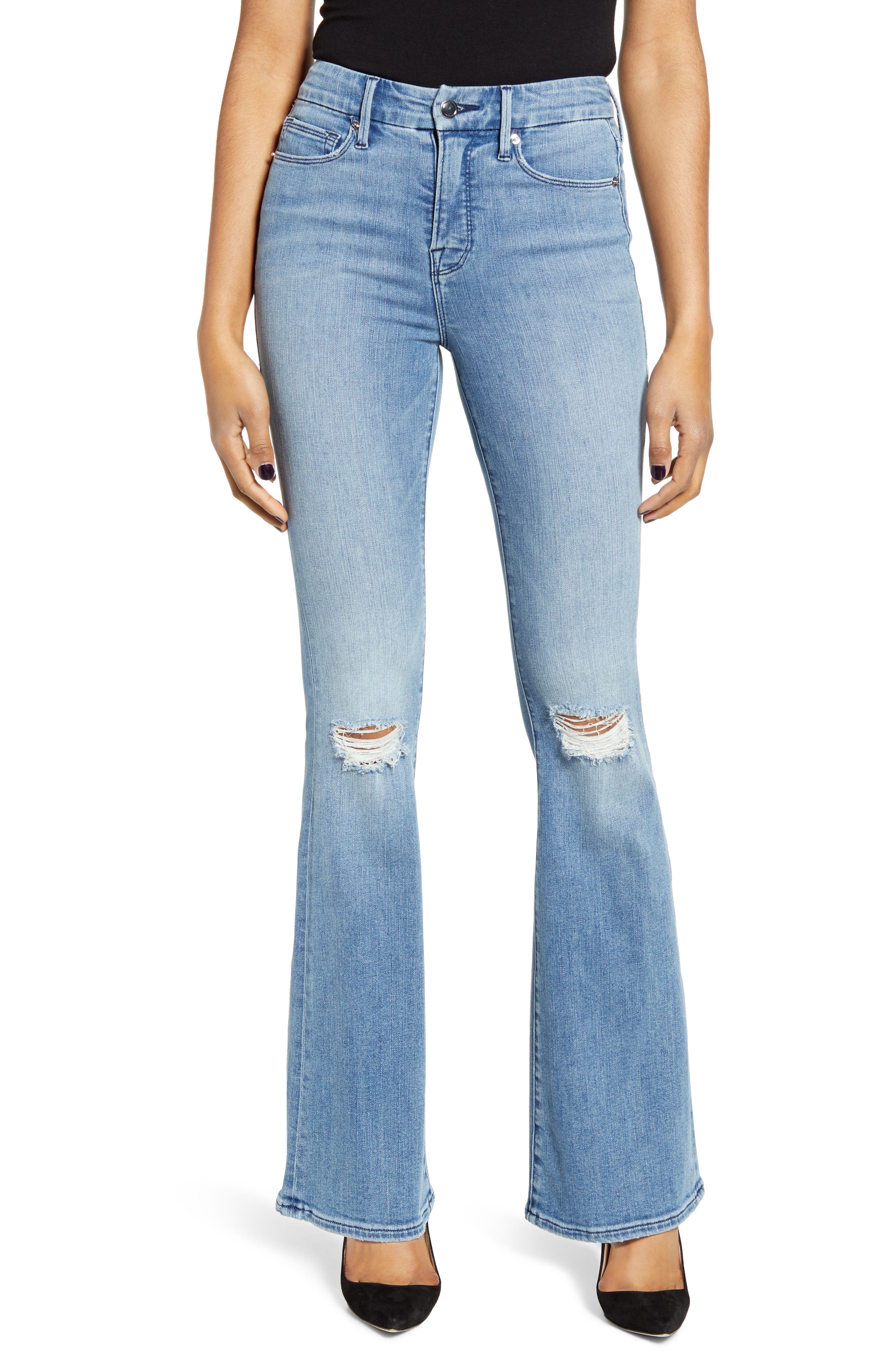 flare jeans with ripped knee