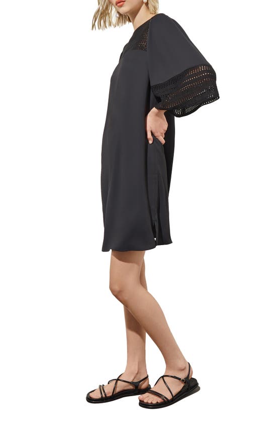 Shop Ming Wang Embroidered Detail Bell Sleeve Dress In Black