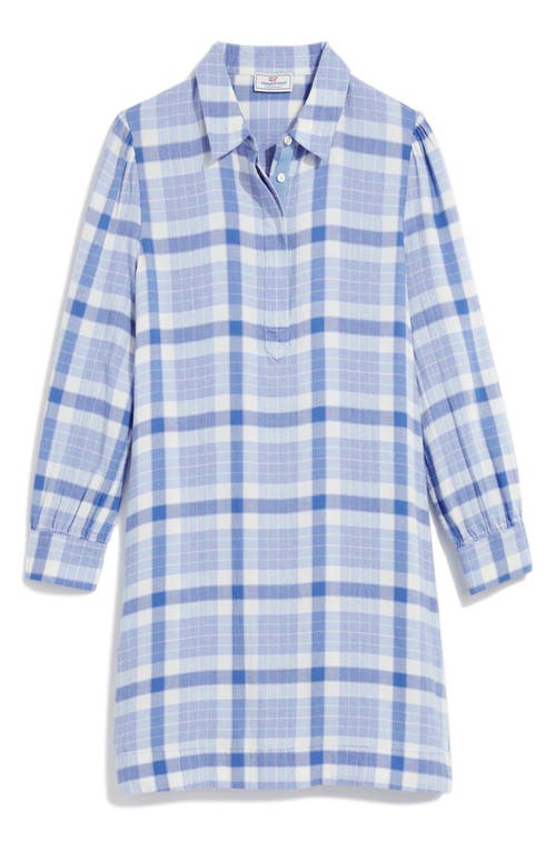vineyard vines Plaid Long Sleeve Cotton Blend Popover Dress in Dw Plaid- Calm Water at Nordstrom, Size X-Large