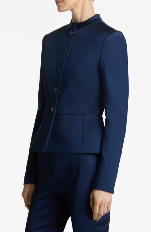 Shop St John St. John Collection Stretch Satin Peplum Jacket In Royal Blue