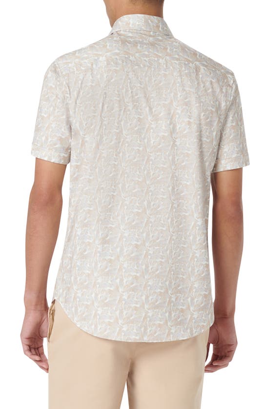 Shop Bugatchi Miles Ooohcotton® Leaf Print Short Sleeve Button-up Shirt In Sand