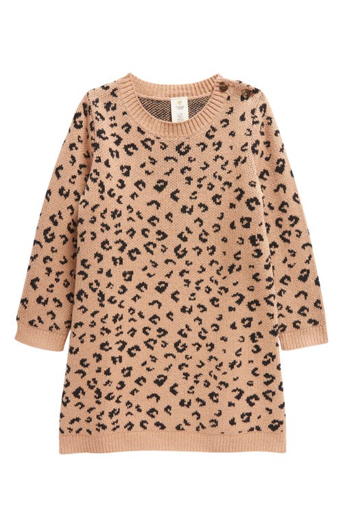 Tucker + Tate Animal Spot Jacquard Long Sleeve Sweater Dress in Tan Tawny Mini Leopard