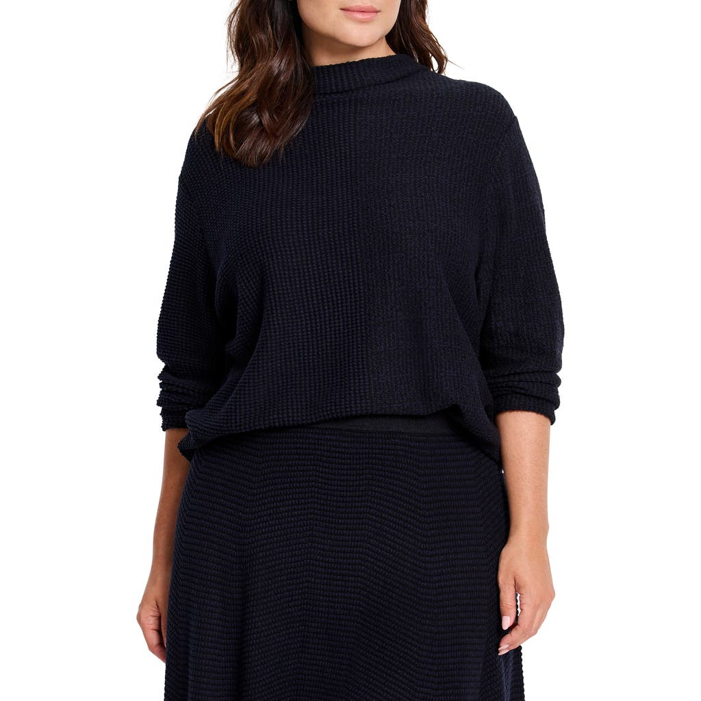 Nic + Zoe Nic+zoe Pixel Funnel Neck Cotton Blend Sweater In Indigo Multi