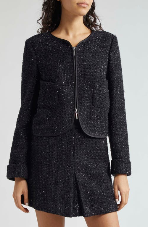 Shop Emporio Armani Metallic Tweed Jacket In Solid Black