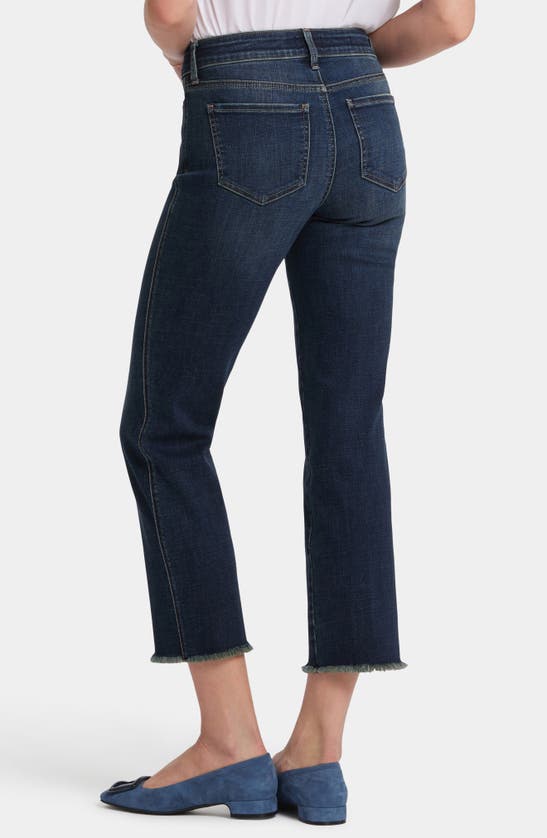 Shop Nydj Marilyn Frayed Exposed Button Ankle Straight Leg Jeans In Lotus Gardens