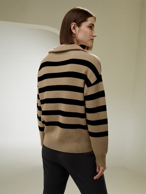Lilysilk Collared Quarter-zip Wool Sweater In Brown