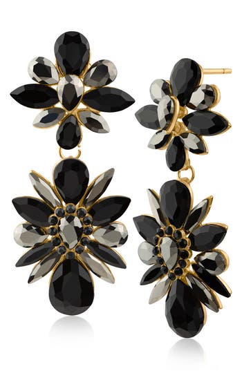 Shop Jardin Crystal Cluster Drop Earrings In Black/gold