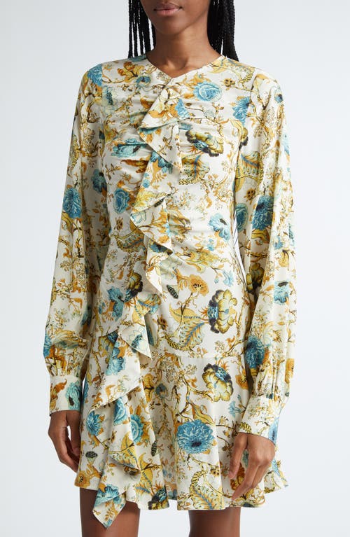 Shop Ulla Johnson Salima Ruffle Long Sleeve Silk Minidress In Floral