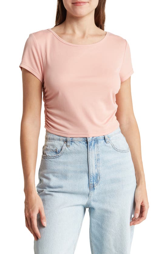 Love By Design Tashia Ruched Side Crop T-shirt In Rose Tan
