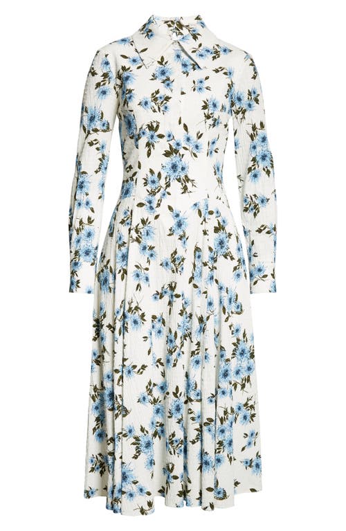 Shop Emilia Wickstead Jancine Dahlia Print Clip Dot Long Sleeve Seersucker Dress In Small Dahlia Baby Blue