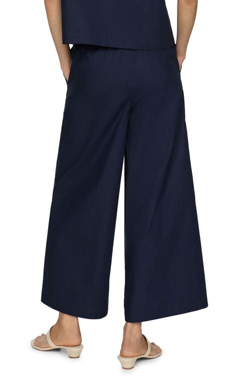Mango Ankle Wide Leg Cotton Pants In Dark Navy