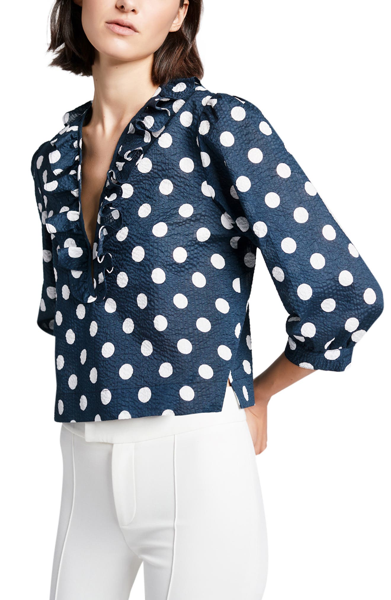 womens black polka dot blouse