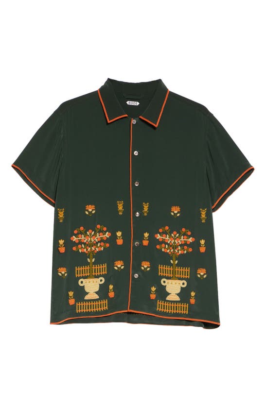 Shop Bode Beaded Paddock Sampler Short Sleeve Silk Button-up Shirt In Green Multi
