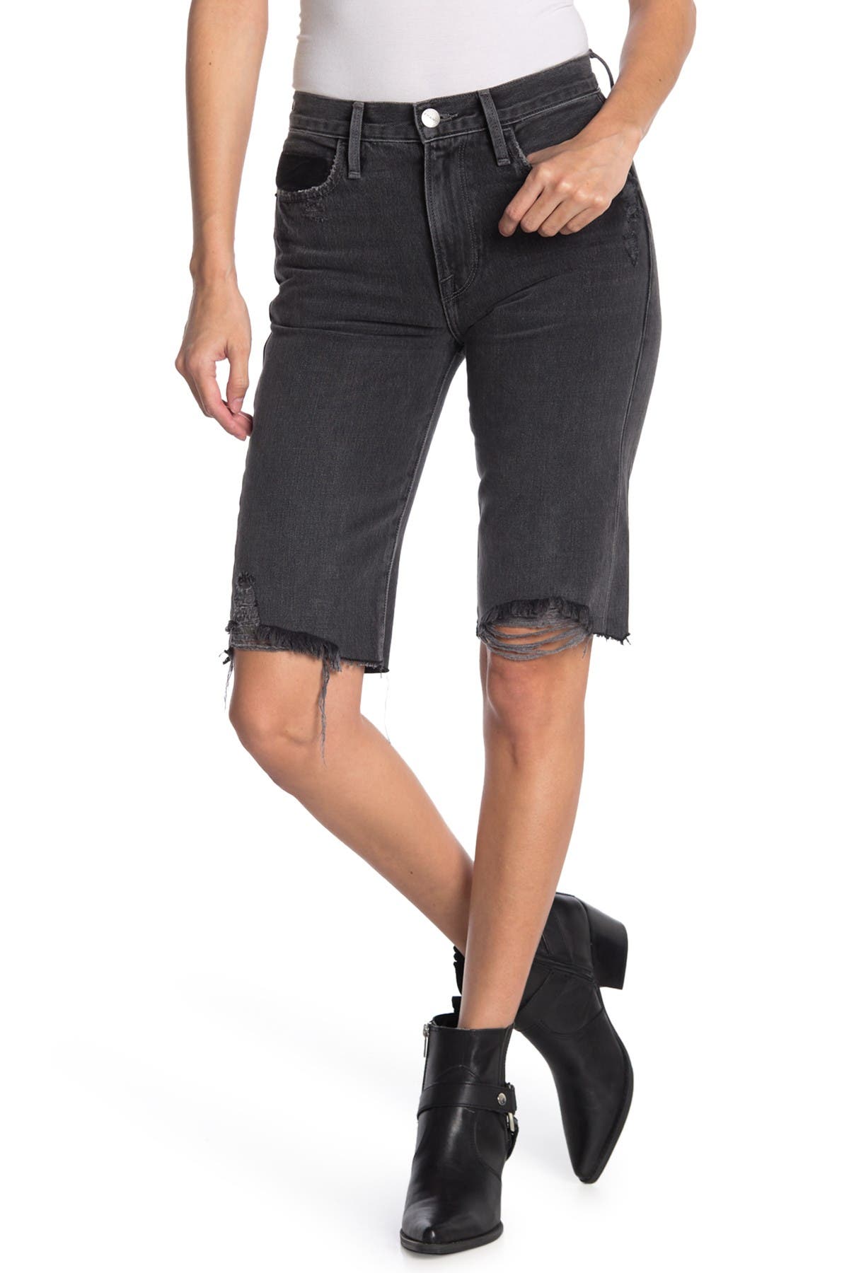 Frame Le Twisted Distressed Baggy Shorts In Cornell