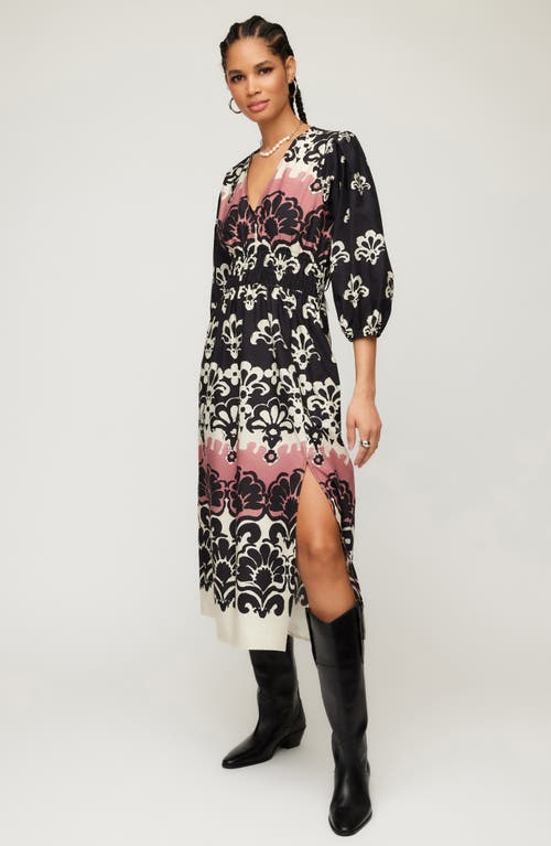Fifteen Twenty Lizbeth Shirred Waist Midi Dress In Black In Print