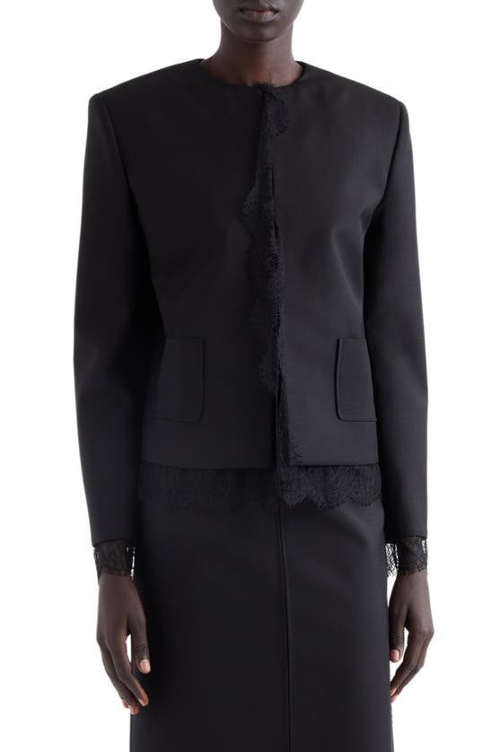 Shop Givenchy Lace Trim Wool & Mohair Jacket In Black