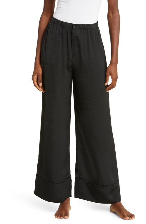 barefoot dreams Washed Satin Pajama Pants in Black at Nordstrom, Size Small