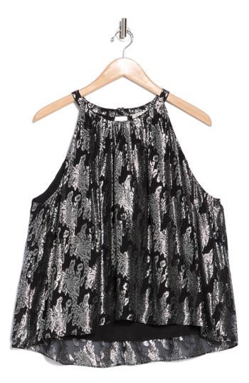 Joie Simi Pleated Metallic Halter Blouse In Caviar Multi