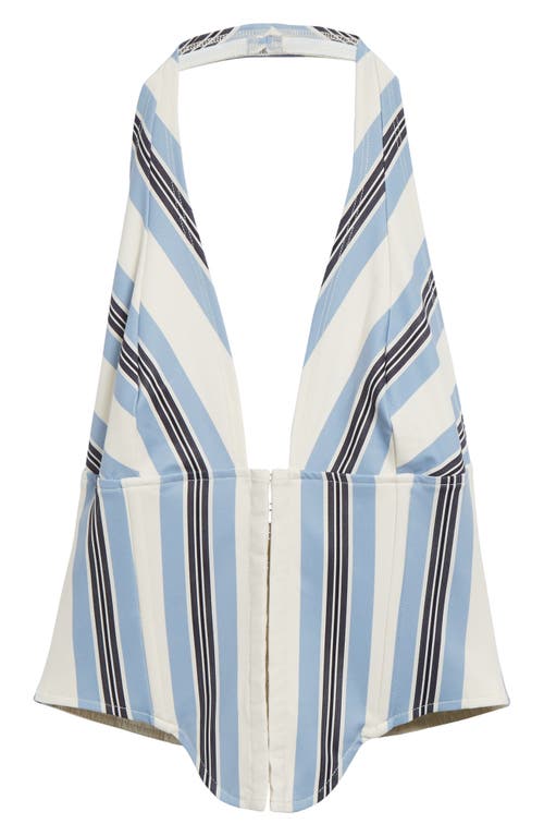 Shop Miaou Mara Stripe Corset Halter Top In Black And Blue Stripe