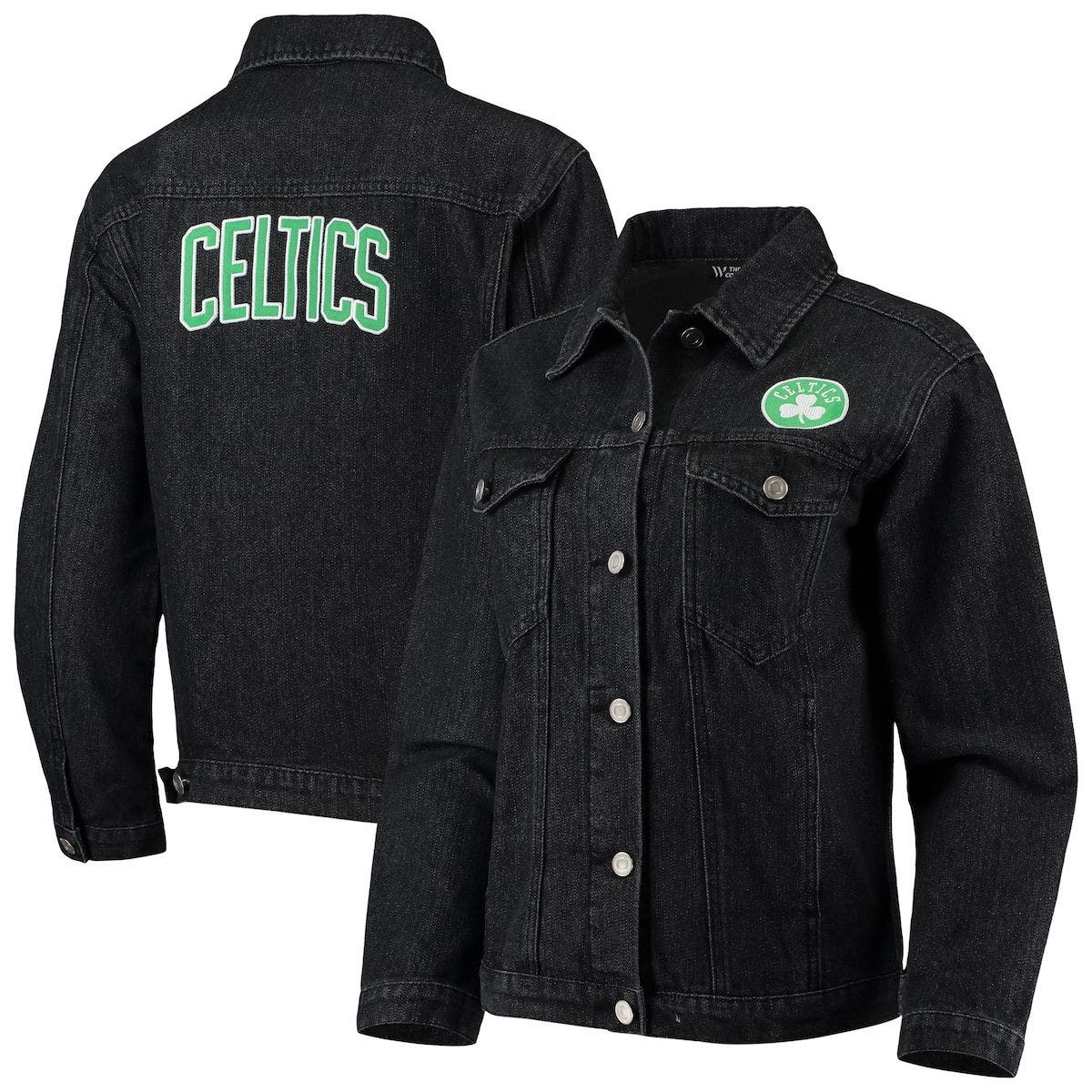 THE WILD COLLECTIVE Women's The Wild Collective Black Boston Celtics Patch Denim Button-Up Jacket at Nordstrom