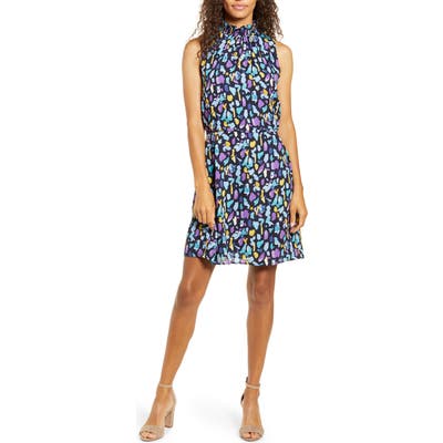 Petite Gibson X City Safari Roselyn Weaver Smocked Mock Neck Dress, Blue