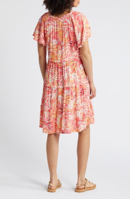 Shop Beachlunchlounge Camila Floral Flutter Sleeve Dress In Pink Sun Palms