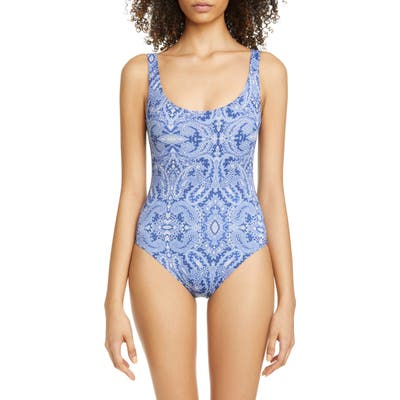 Etro Paisley Print One-Piece Swimsuit, US / 48 IT - Blue