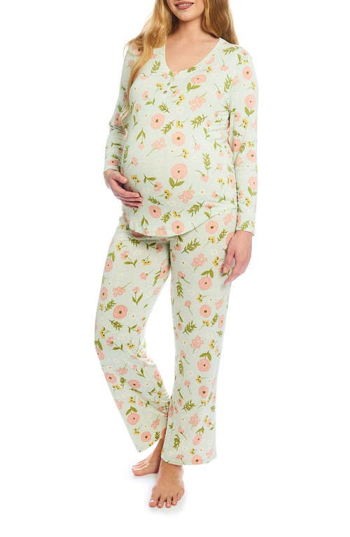 Laina Jersey Long Sleeve Maternity/Nursing Pajamas in Carnation