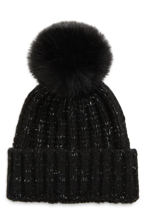  Queenbox Women Snowflake Beanie Hat with Removable Faux Fur  Pompom, Winter Warm Knitted Cap, Black & Black : Everything Else