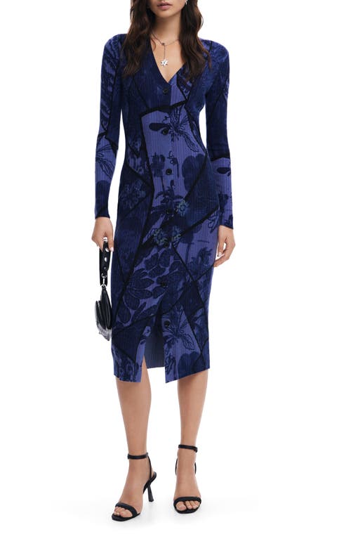Desigual Floral Midi Dress In Blue