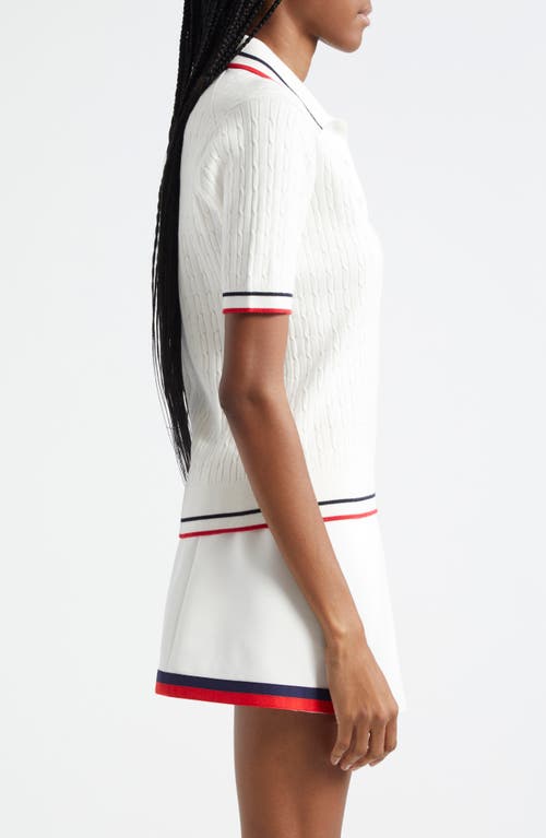 Shop Sporty And Rich Sporty & Rich Mila Cable Embroidered Tipped Polo Sweater In White