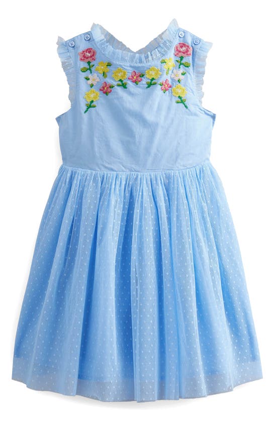Boden Kids' Embroidered Crossback Dress In Whisper Blue