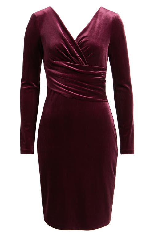 Eliza J Ruched Long Sleeve Velvet Body-con Dress In Plum
