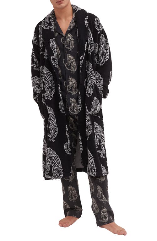 Desmond & Dempsey Print Cotton Terry Cloth Robe In Black