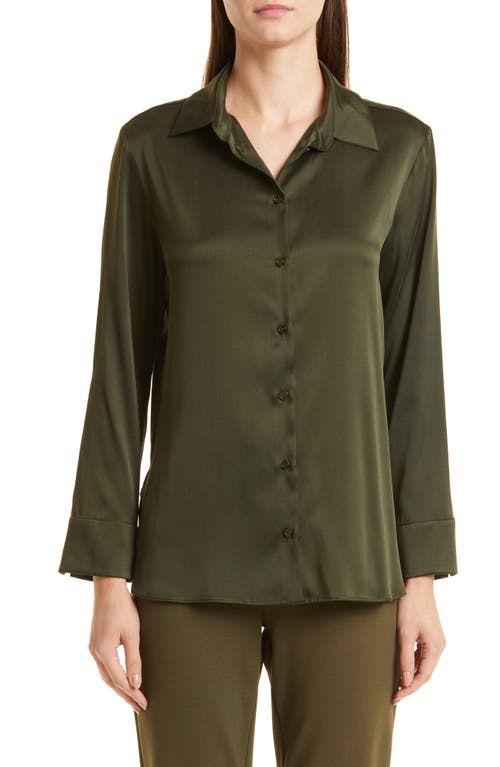 Max Mara Leisure Giudea Silk Blend Button-Up Shirt in Dark Grey Green