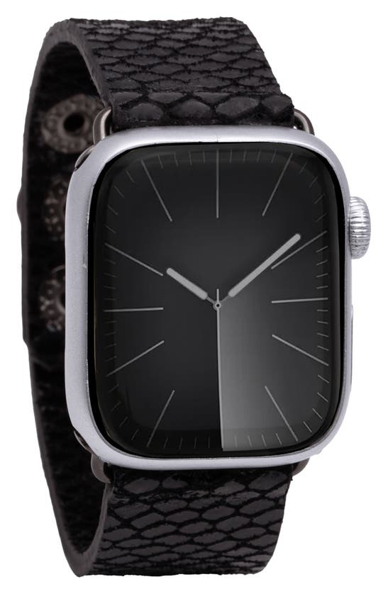 Saachi Fish Scale Embossed Leather Apple Watch® Watchband In Black